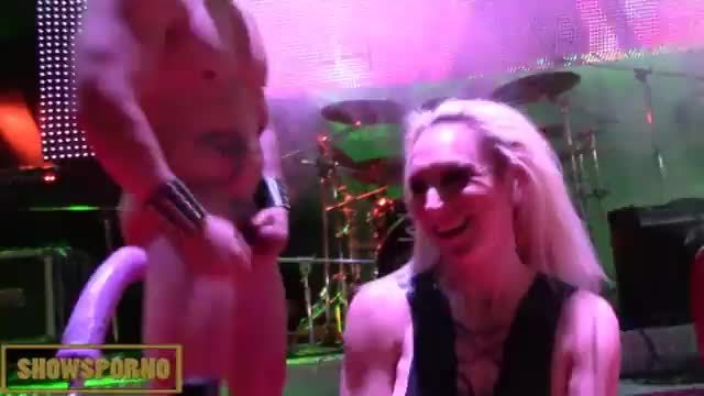 Blonde big natural tits fuck on stage with live music