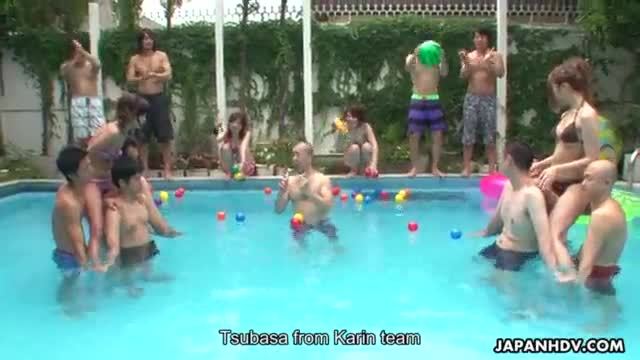 Skinny ass asian sluts are having fun by the pool